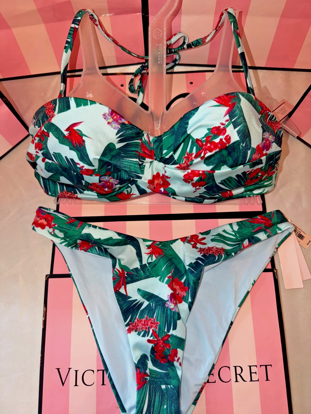 Victorias Secret Push-Up Swim Suit 34B Strapless Twisted Bandeau Small Brazilian